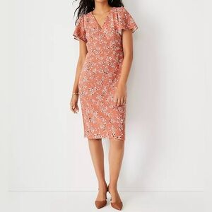 Ann Taylor Coral Floral Midi Dress Size 10